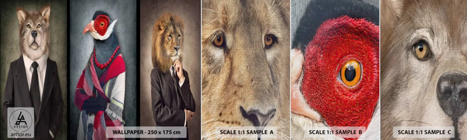 Mostră tapet Premium Canvas - Ce caut eu aici!? - Abstracția, Câine, Pasăre - 100x30 cm