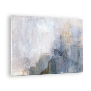 Tablou pe sticlă - O compoziție abstractă în tonuri reci de albastru și bej. - 70x50cm - Tonuri  și acorduri de culoare - Decorațiune modernă pentru perete pentru living și dormitor ARTTOR