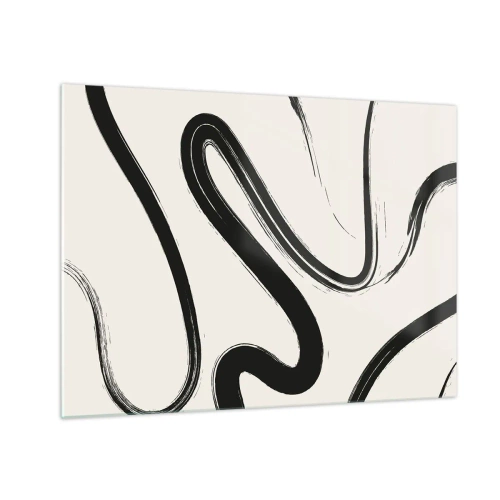 Tablou pe sticlă - Linii negre dinamice pe un fundal deschis într-un stil abstract. - 70x50cm - Capriciu în alb și negru - Decorațiune modernă pentru perete pentru living și dormitor ARTTOR