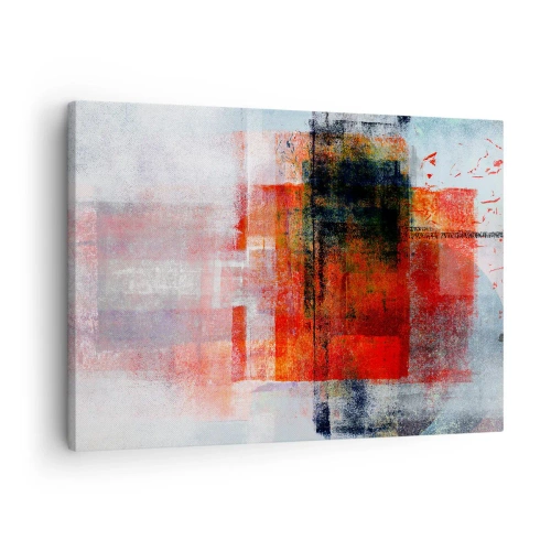 Tablou pe pânză Canvas - Compoziție geometrică abstractă cu accente roșii și portocalii - 70x50cm - Compoziție înfocată - Decorațiune modernă pentru perete pentru living și dormitor ARTTOR