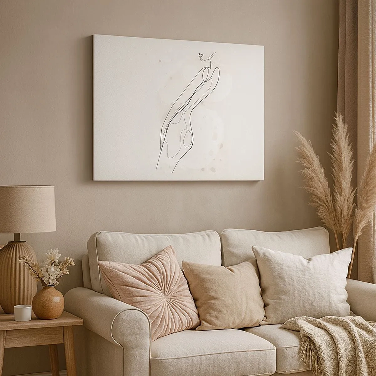 Tablou pe pânză Canvas - O schiță subtilă de siluetă într-un stil minimalist - 70x50cm - Să rătăcești cu privirea - Decorațiune modernă pentru perete pentru living și dormitor ARTTOR