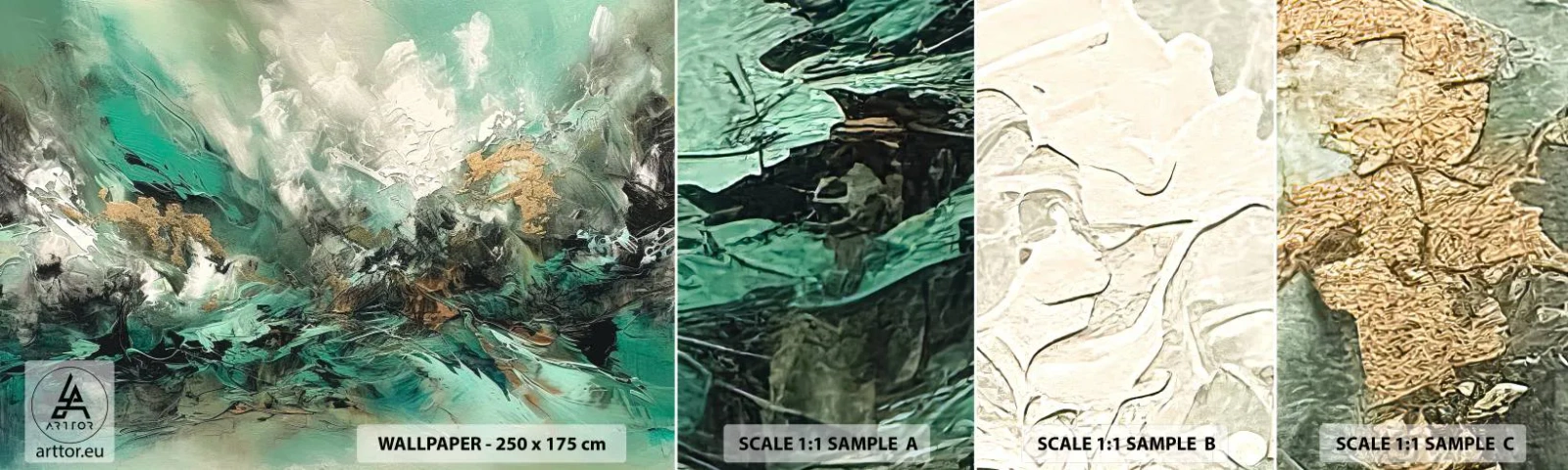 Mostră tapet autocolant Deluxe Sticker - Fierbere negru-smarald - Abstracția, Bucată, A picta - 100x30 cm