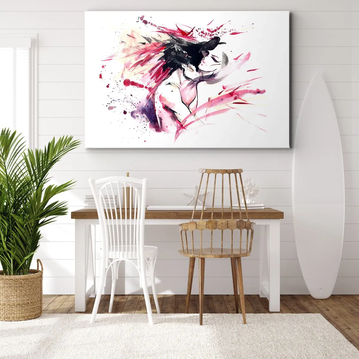 Tablou pe pânză Canvas - Portret abstract al unei femei cu accente roșii dinamice - 70x50cm - Împlinirea amoroasă - Decorațiune modernă pentru perete pentru living și dormitor ARTTOR