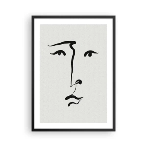 Poster în ramă neagră - Ilustrație minimalistă a feței într-o singură tușă de pensulă - 50x70cm - Portret tras cu o linie - Decorațiune modernă pentru perete pentru living și dormitor ARTTOR