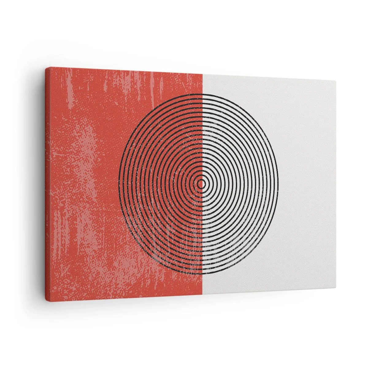 Tablou pe pânză Canvas - Model geometric cu cercuri concentrice pe un fundal roșu și alb - 70x50cm - Direct la subiect - Decorațiune modernă pentru perete pentru living și dormitor ARTTOR