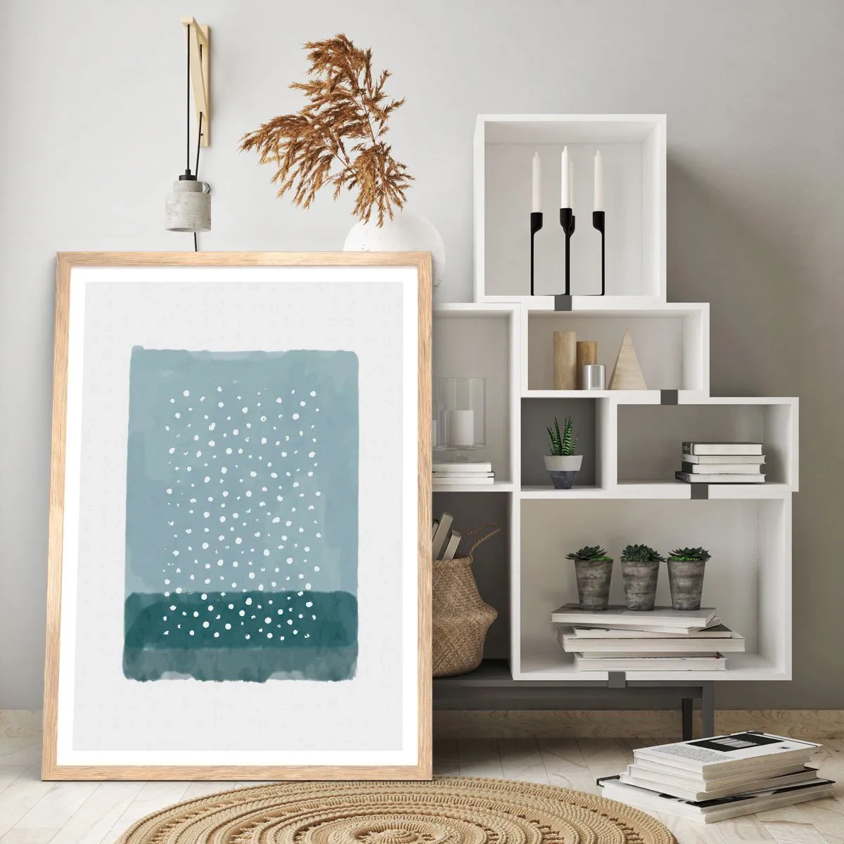 Poster în ramă de stejar deschis - Crescute pe albastru - 40x50 cm