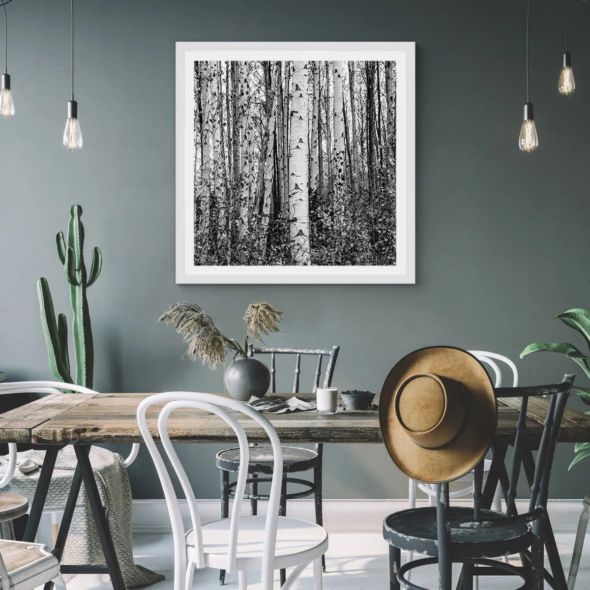 Poster în ramă albă - Coloane de mesteacăn - 50x50 cm