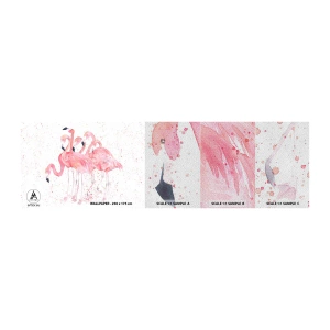 Mostră tapet Premium Sand - Ansamblul roz - Flamingos, Păsări, Grafică - 100x30 cm