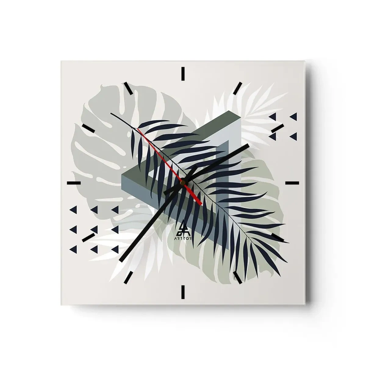 Ceas de perete - Ceas pe sticlă - Natura și geometria - două ordine? - 30x30 cm