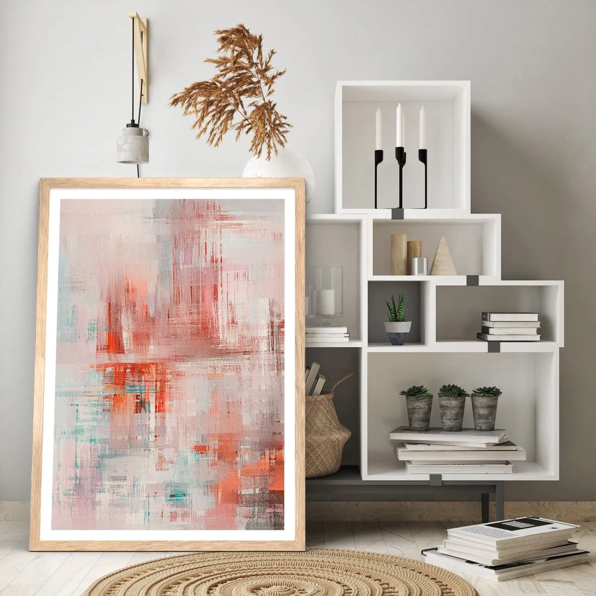 Poster în ramă de stejar deschis - În ceață. Dar roz - 61x91 cm