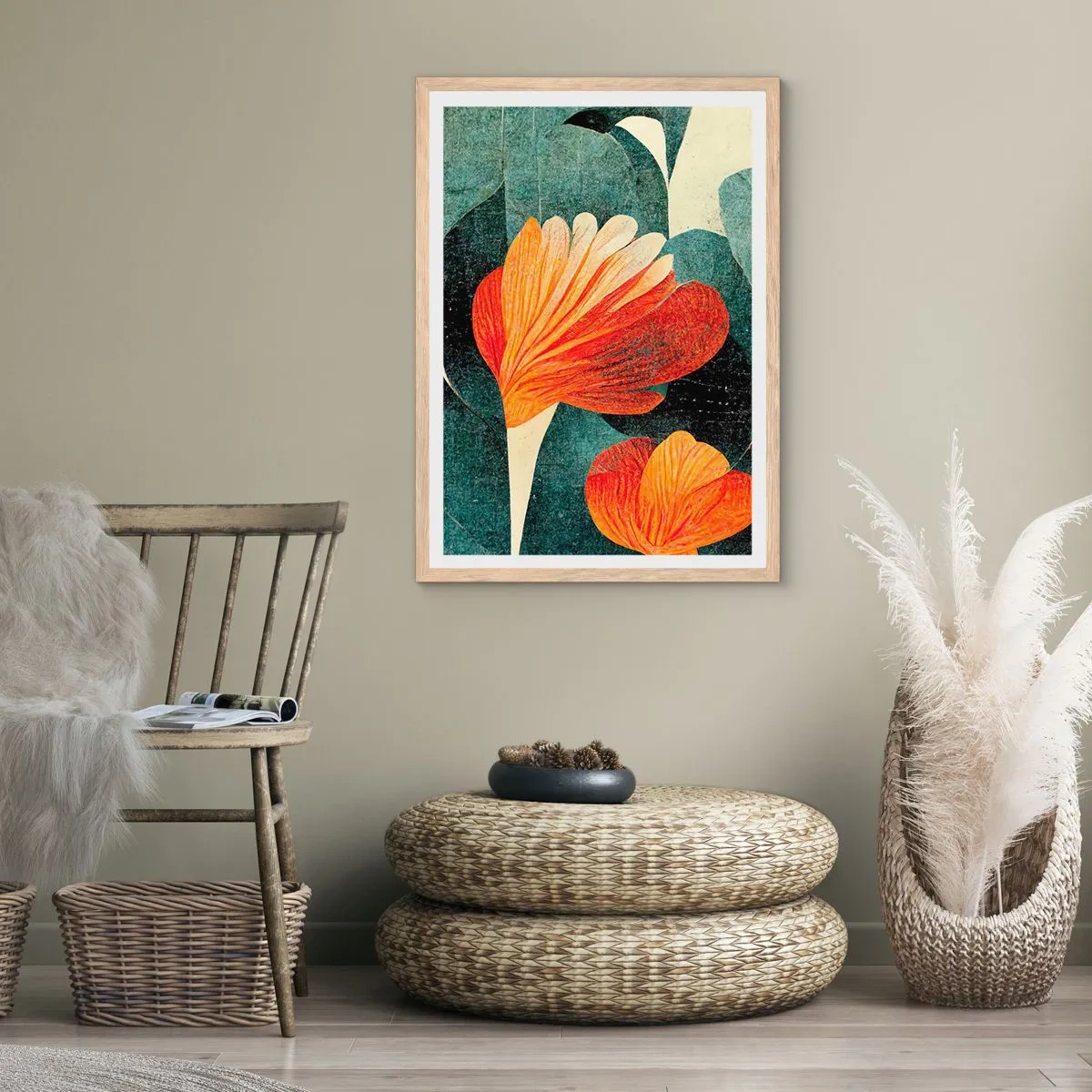 Poster în ramă de stejar deschis - Căldura de la tropice și răcoarea verdeței - 30x40 cm