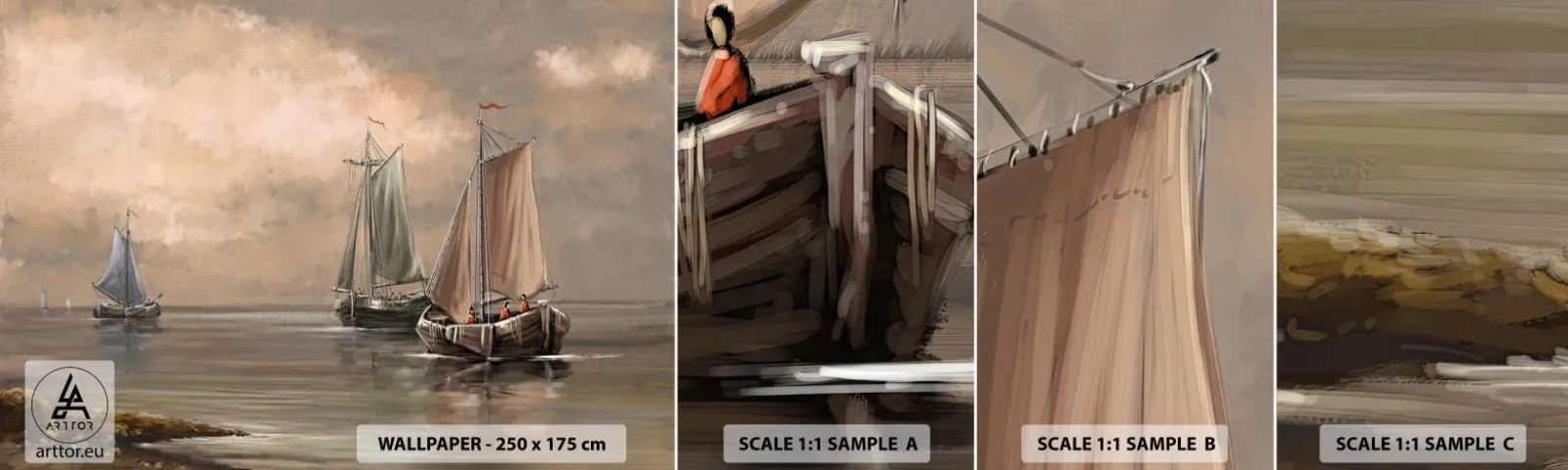 Mostră tapet autocolant Deluxe Sticker - Întoarcerea marinarilor - Peisaj, Barca de pescuit, Natură - 100x30 cm