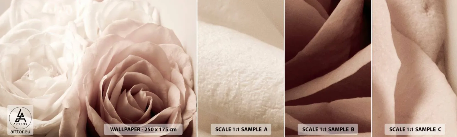 Mostră tapet autocolant Deluxe Sticker - În inima unui trandafir - Trandafiri, Flori, Romantic - 100x30 cm