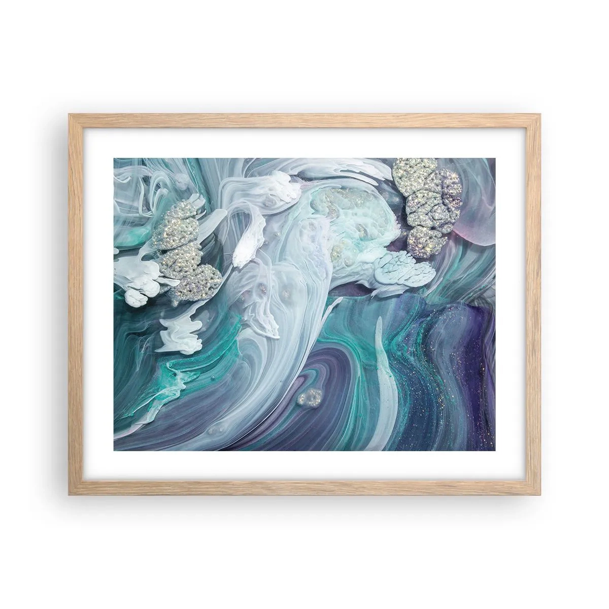 Poster în ramă de stejar deschis - Râuri de albastru - 50x40 cm