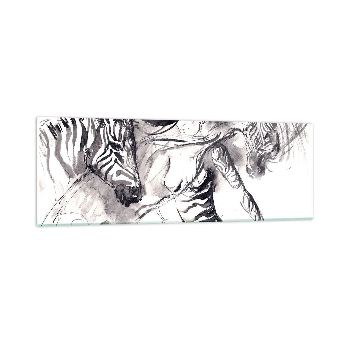 Tablou pe sticlă - Dansând cu zebrele - 90x30 cm