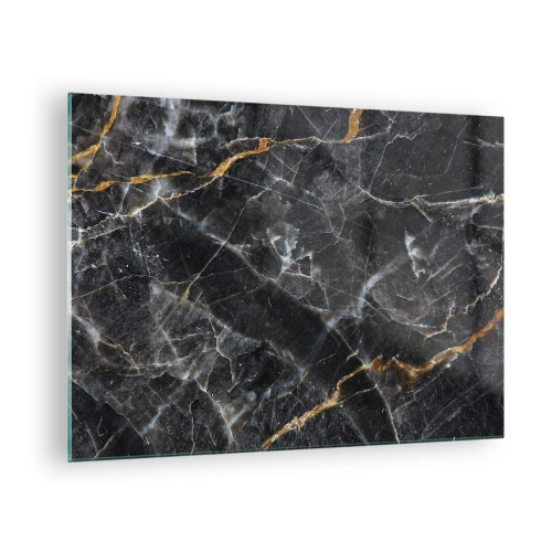 Tablou pe sticlă - Model de marmură neagră și aurie cu vene albe - 70x50cm - Viața interioară a unei pietre - Decorațiune modernă pentru perete pentru living și dormitor ARTTOR