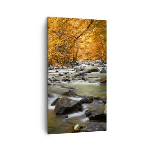 Tablou pe pânză - Un pârâu într-o pădure de aur - 45x80 cm