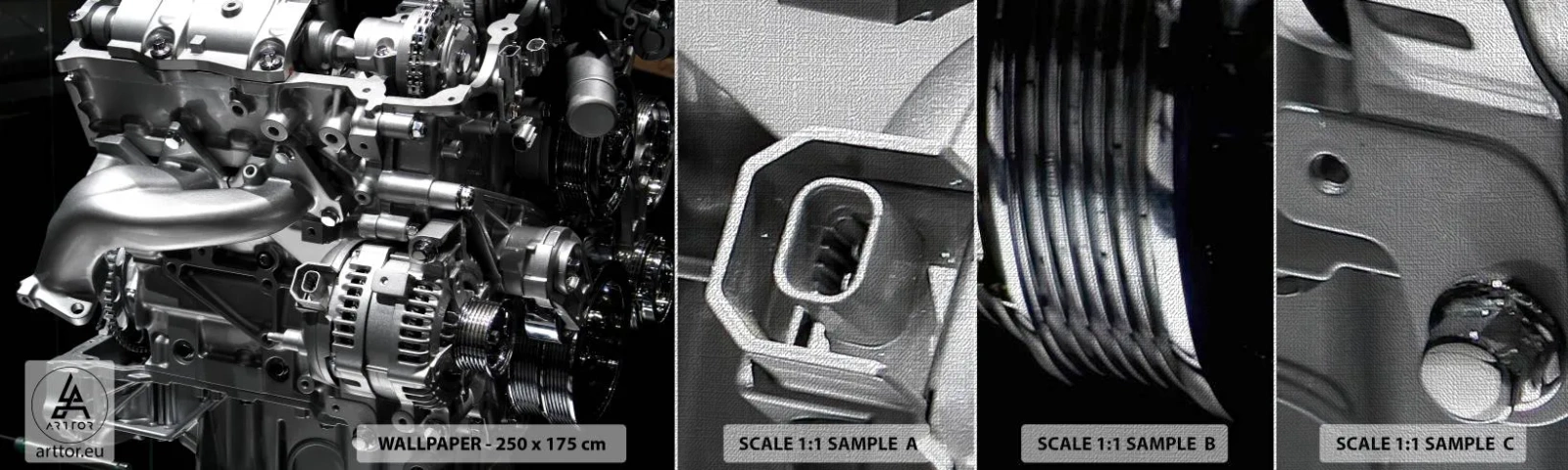 Mostră tapet Premium Canvas - De oțel, frumos, puternic - Automobile, Motorul mașinii, 3D - 100x30 cm