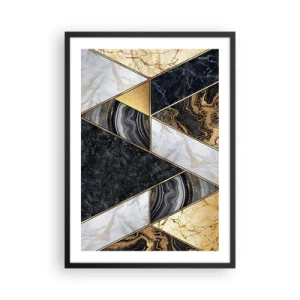 Poster în ramă neagră - Geometrie marmoră în nuanțe de auriu, negru și alb - 50x70cm - Piatră cu piatră - Decorațiune modernă pentru perete pentru living și dormitor ARTTOR