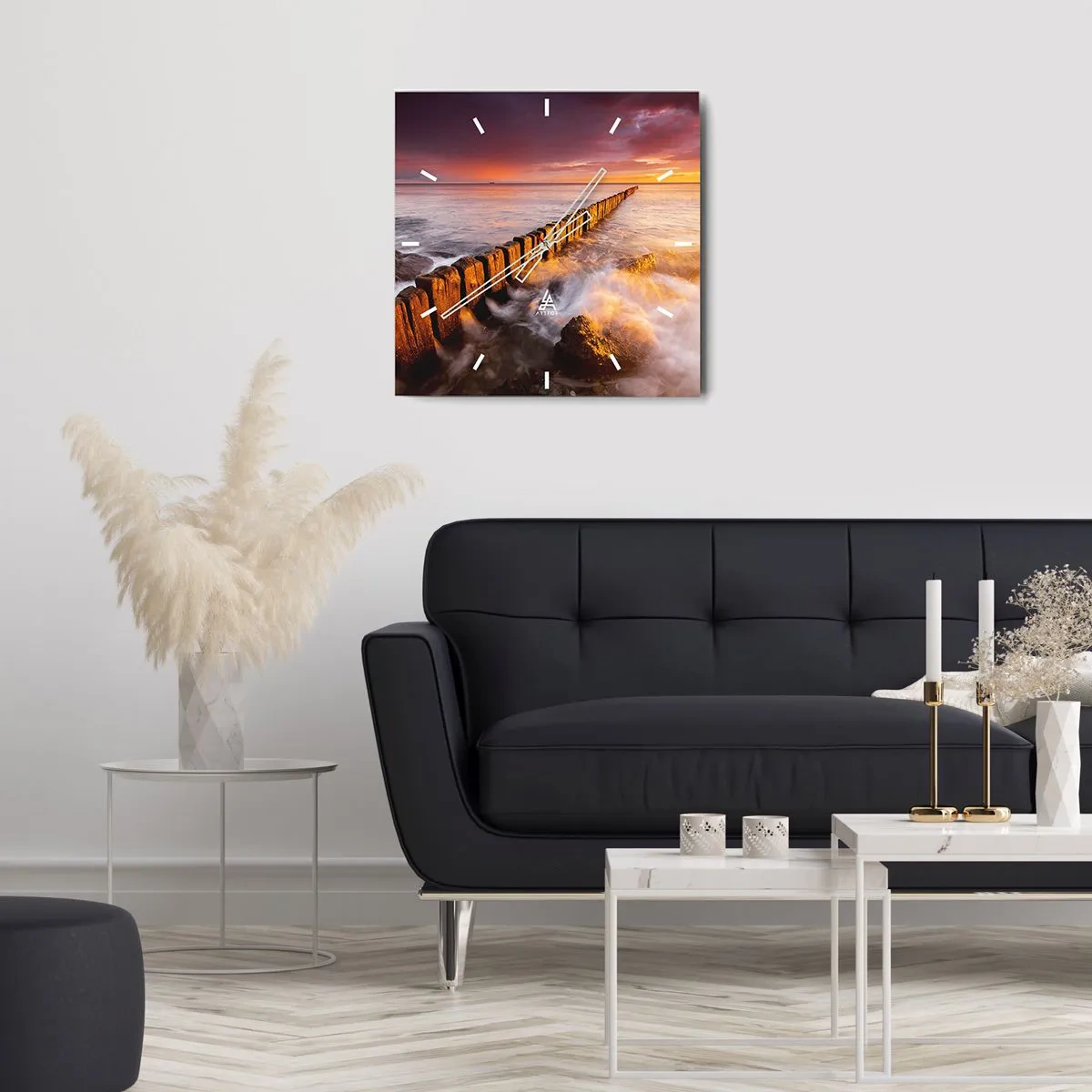 Ceas de perete - Ceas pe sticlă - Blândețea valurilor - 40x40 cm