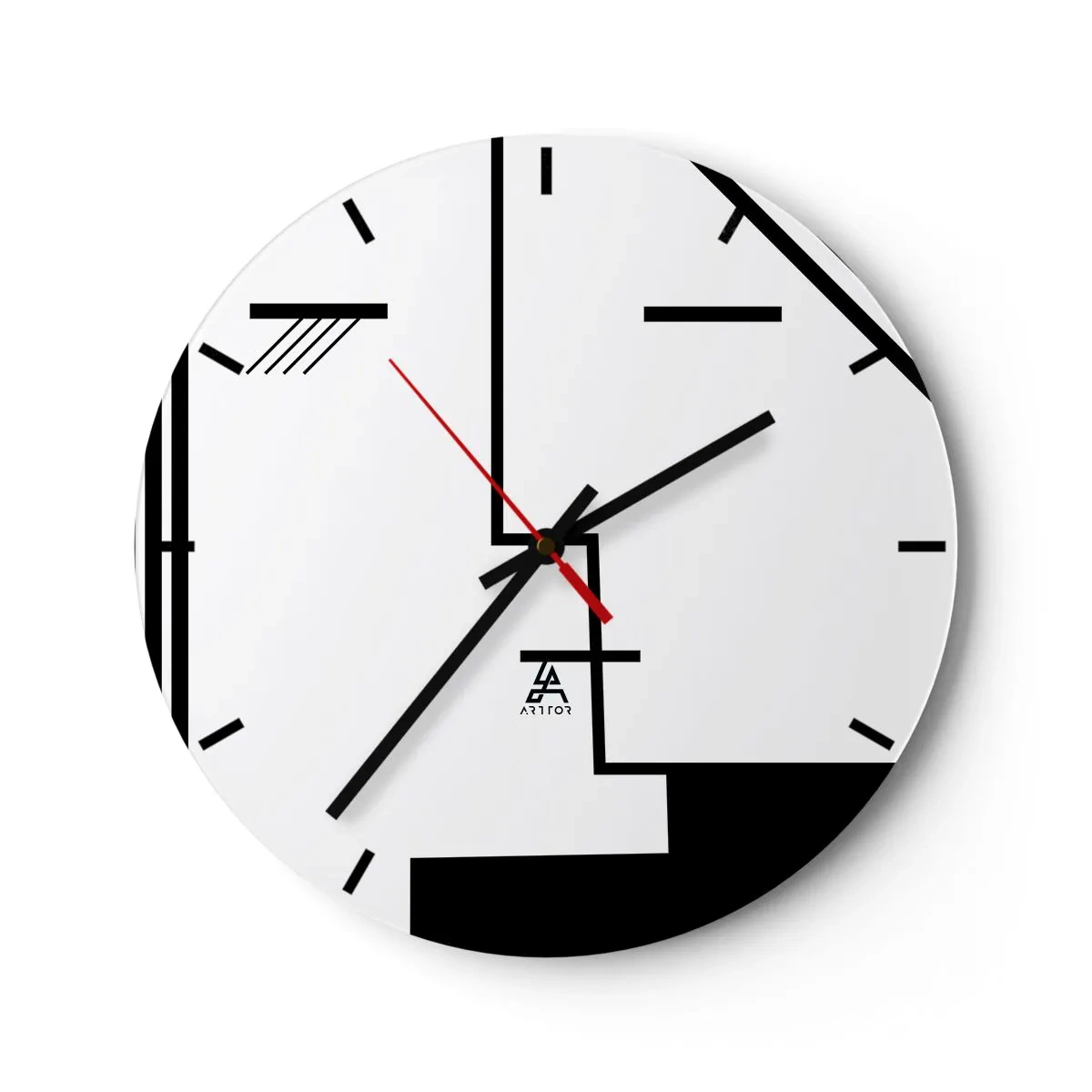 Ceas de perete - Ceas pe sticlă - Grafică minimalistă alb-negru cu linii geometrice - 30x30cm - Doar un sărut - Decorațiune modernă pentru perete pentru living, bucătărie și dormitor ARTTOR