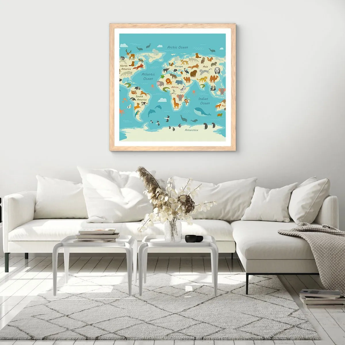 Poster în ramă de stejar deschis - Vecini buni - 50x50 cm