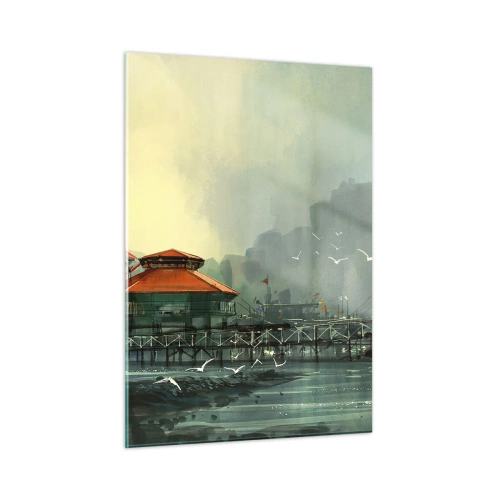 Tablou pe sticlă - O zi ploioasă în port - 50x70 cm