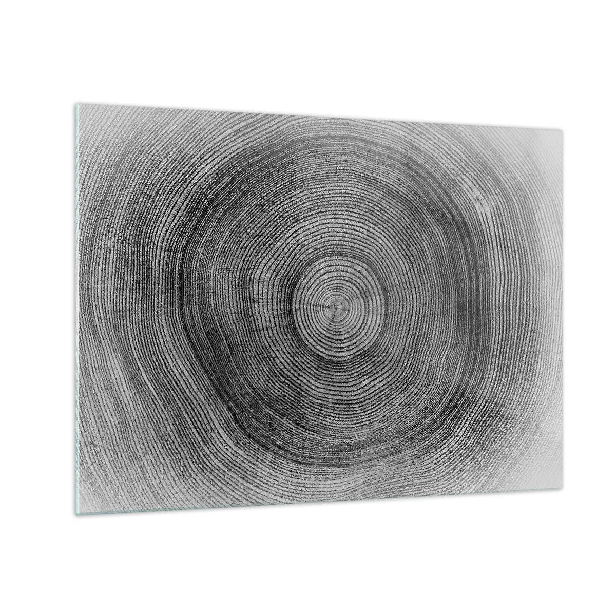 Tablou pe sticlă - Linii concentrice ale inelelor copacilor prezentate într-o estetică alb-negru - 70x50cm - Un semn al vremurilor - Decorațiune modernă pentru perete pentru living și dormitor ARTTOR