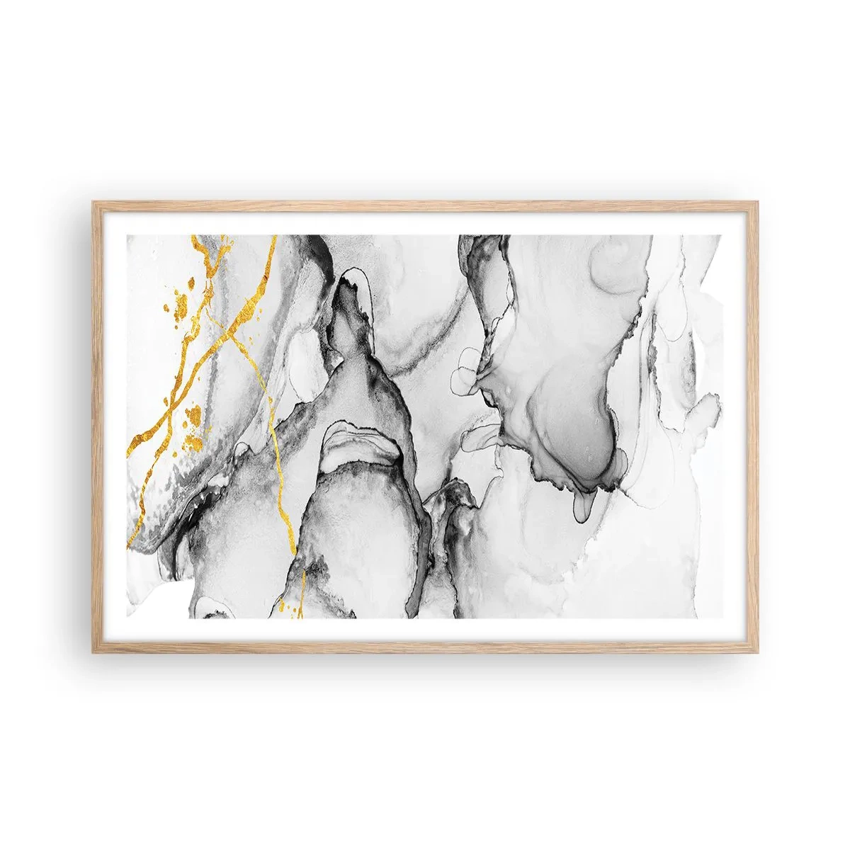 Poster în ramă de stejar deschis - Compoziție cu motiv auriu - 91x61 cm