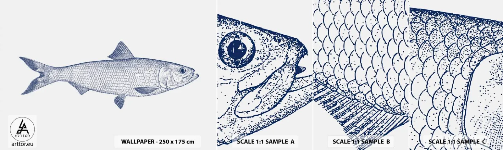 Mostră tapet autocolant Deluxe Sticker - Salutări din mările nordice - Peşte, Animal de mare, Stil de litoral - 100x30 cm