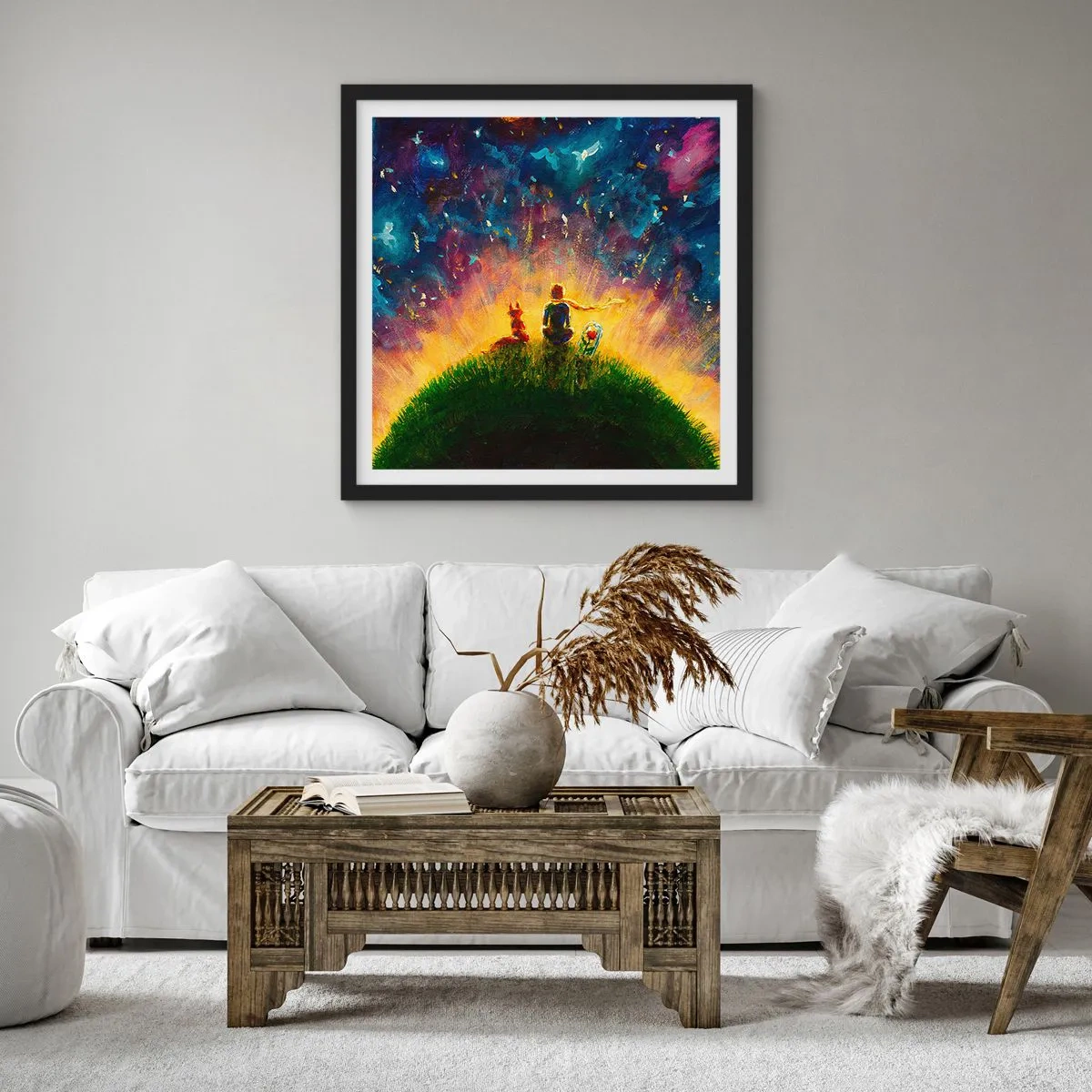 Poster în ramă neagră - Dragoste și prietenie - întreaga lume - 30x30 cm