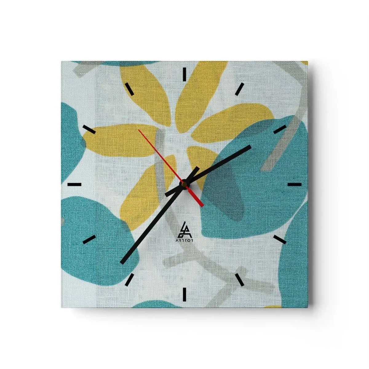 Ceas de perete - Ceas pe sticlă - Printre frunzele de azur - 40x40 cm