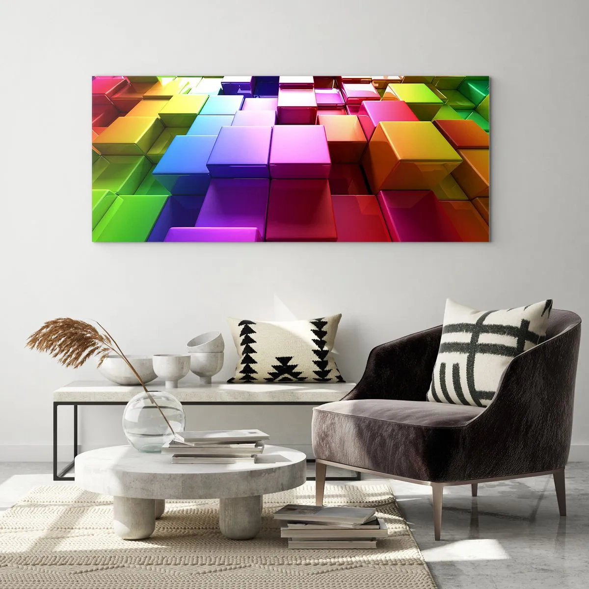 Tablou pe sticlă - Op-art împreună ca o echipă - 90x30 cm