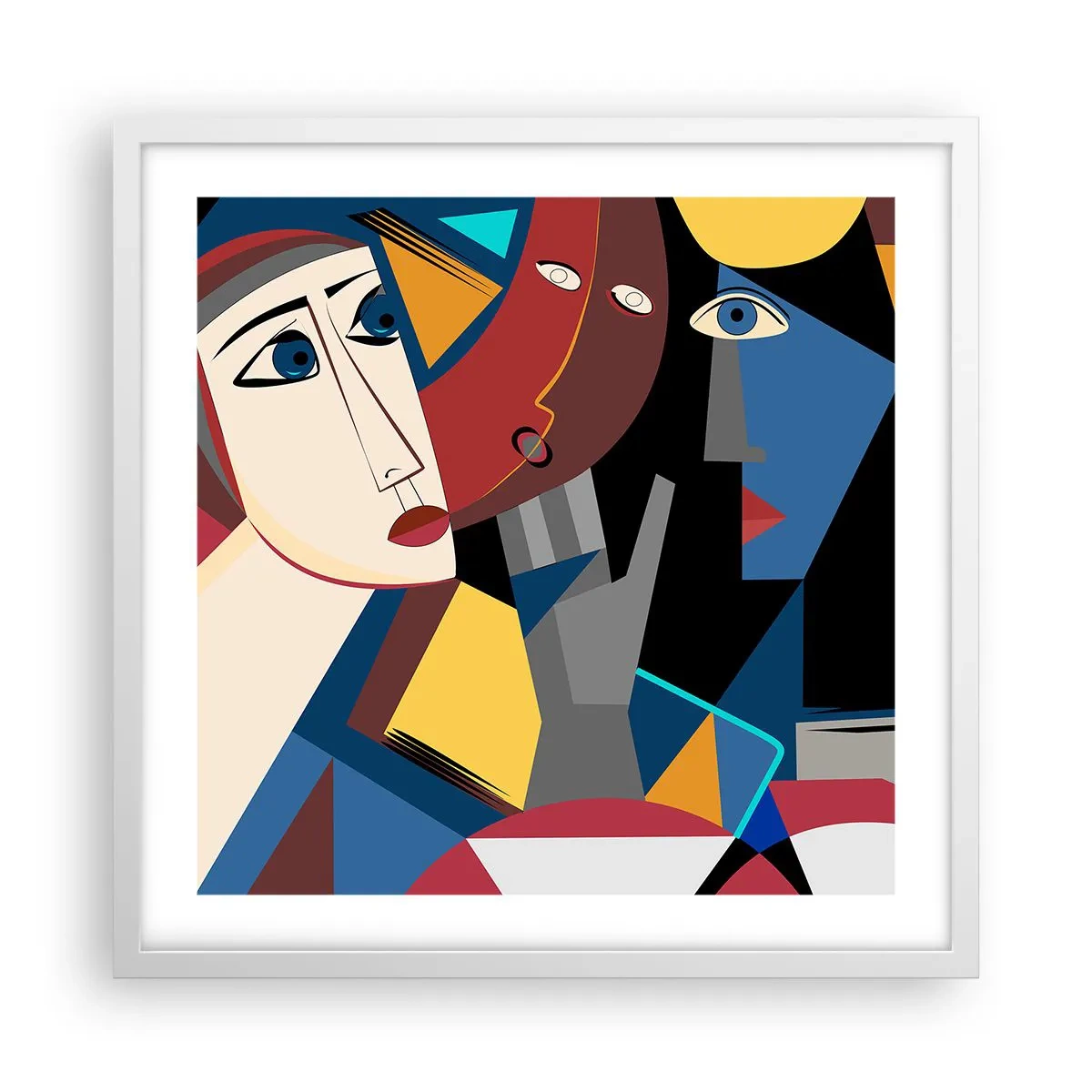 Poster în ramă albă - Discuția cubiștilor - 50x50 cm