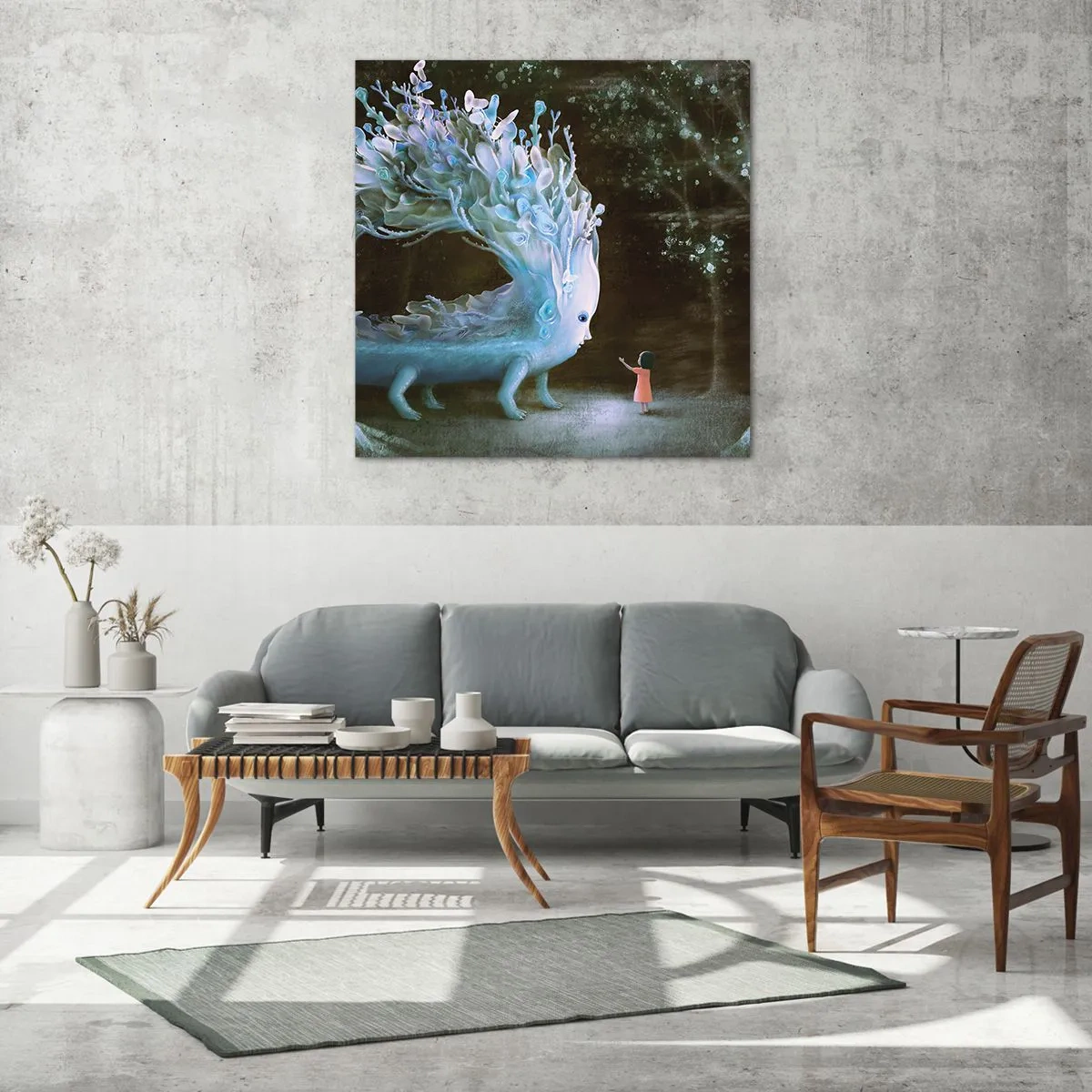 Tablou pe sticlă - Întâlnire fantastică - 70x70 cm