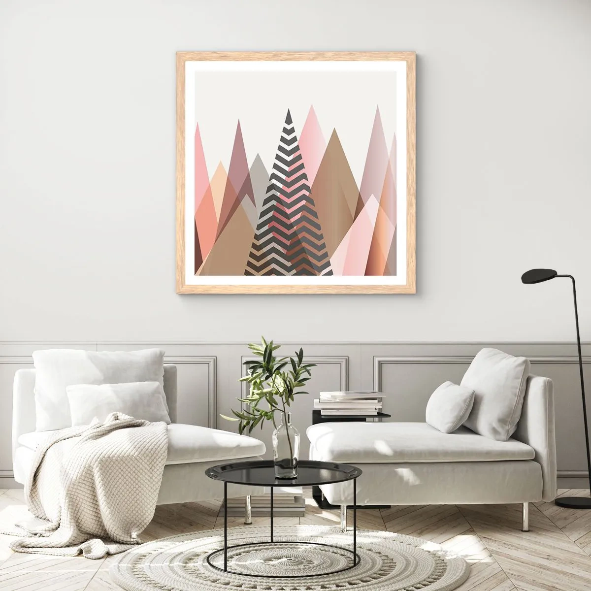 Poster în ramă de stejar deschis - Construcție piramidală - 50x50 cm