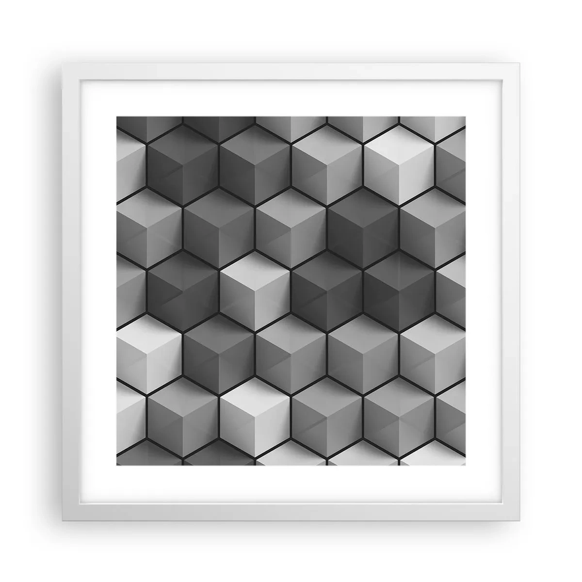 Poster în ramă albă - Puzzle cubist - 40x40 cm