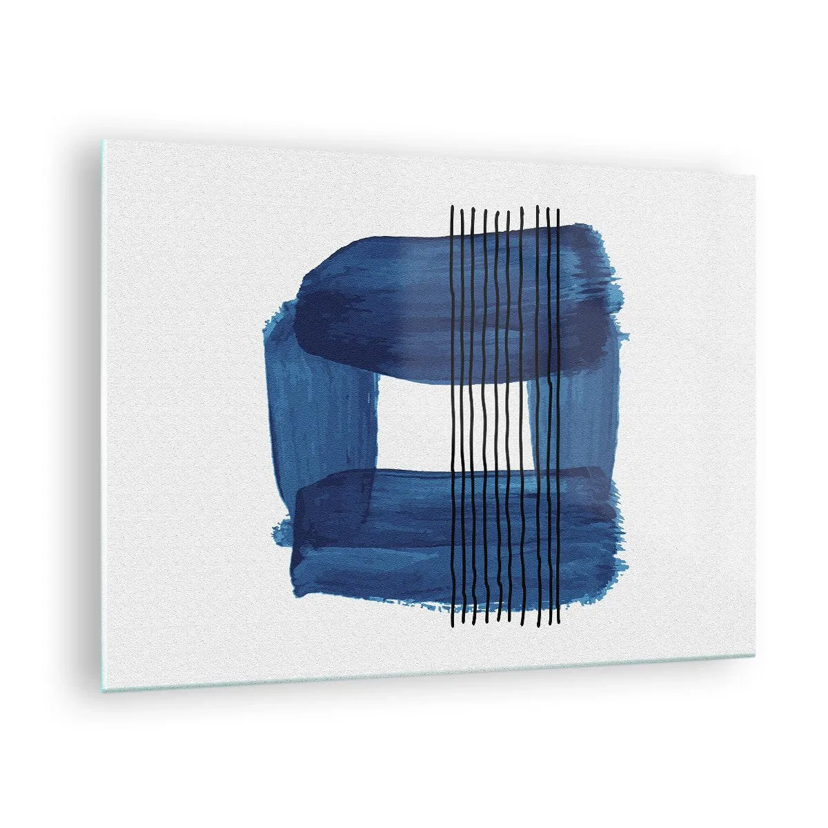 Tablou pe sticlă - Abstracție modernă în nuanțe de albastru - 70x50cm - Compoziție albastru-negru - Decorațiune modernă pentru perete pentru living și dormitor ARTTOR