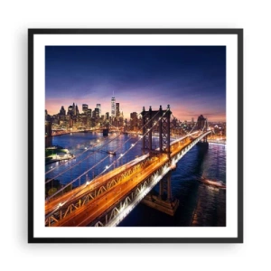 Poster în ramă neagră - Pe un pod luminos către inima orașului - 60x60 cm
