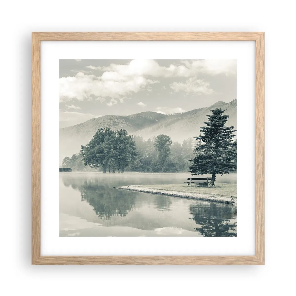 Poster în ramă de stejar deschis - Lacul încă doarme - 40x40 cm