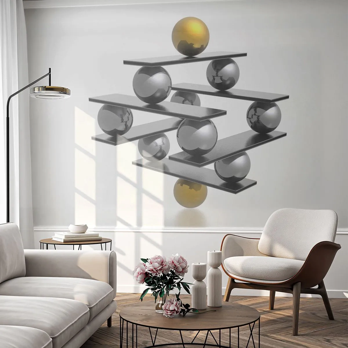 Tapet Premium Canvas - Balanța aur-argint - Abstracția, Bile metalice, 3D - 250x175 cm