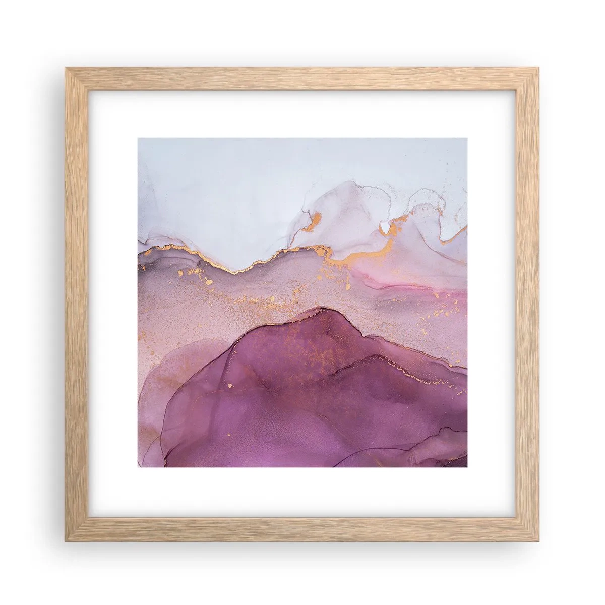Poster în ramă de stejar deschis - Valuri de liliac și violet - 30x30 cm
