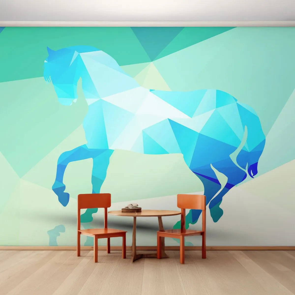 Tapet Premium Canvas - Cal geometric în turcoaz - Animale, Cal, Figura geometrică - 300x210 cm