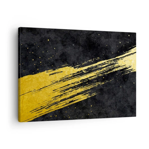 Tablou pe pânză Canvas - Fundal negru cu tușe aurii dinamice - 70x50cm - Salt în hiperspațiu - Decorațiune modernă pentru perete pentru living și dormitor ARTTOR