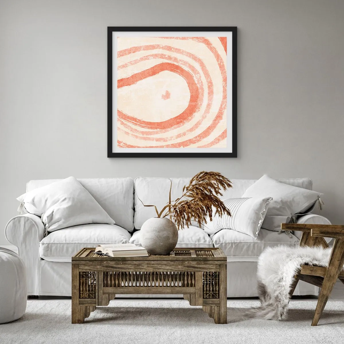 Poster în ramă neagră - Cercuri de corali - compoziție - 30x30 cm