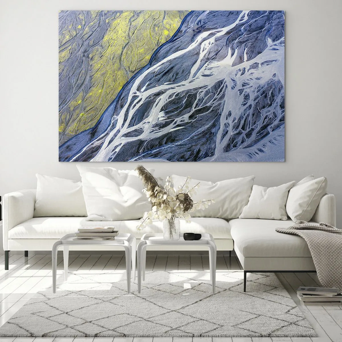 Tablou pe sticlă - O vedere de sus a suprafeței Pământului cu pâraie șerpuitoare - 70x50cm - Picturi din natură - Decorațiune modernă pentru perete pentru living și dormitor ARTTOR