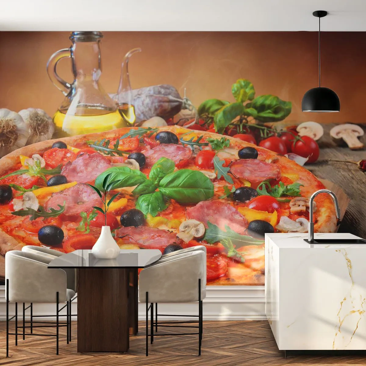 Tapet Premium Sand - Cu o adevărată aromă italiană - Gastronomie, Pizza, Italia - 400x280 cm