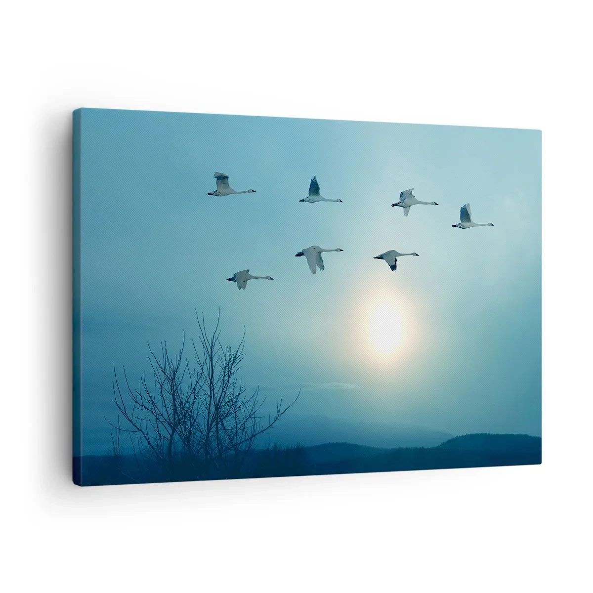 Tablou pe pânză Canvas - Lebede zburătoare dimineața - 70x50cm - Adio vară pentru un an - Decorațiune modernă pentru perete pentru living și dormitor ARTTOR