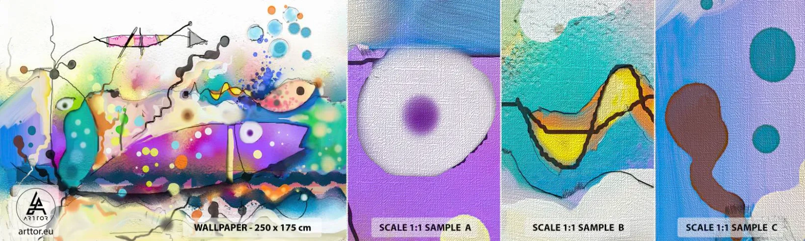 Mostră tapet Premium Canvas - Fără cuvinte! - Abstracția, Peşte, Grafică - 100x30 cm