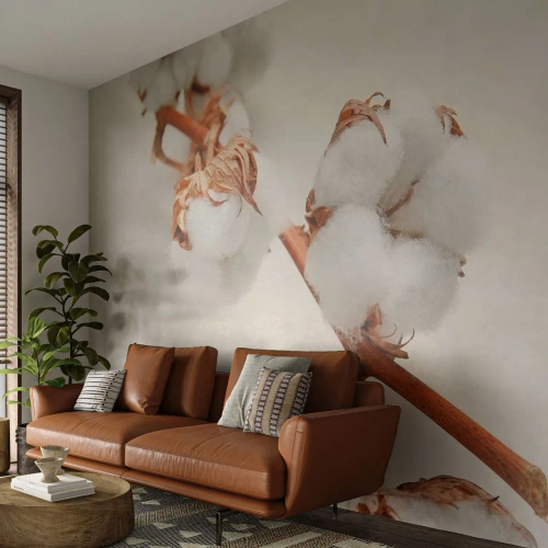 Tapet Standard Eco - O crenguță de bumbac pe un fundal natural, deschis la culoare - 100x70cm - Numai îmbrățișări - Decorațiune modernă pentru perete pentru living și dormitor ARTTOR
